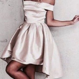 off the shoulder satin princess a line dress